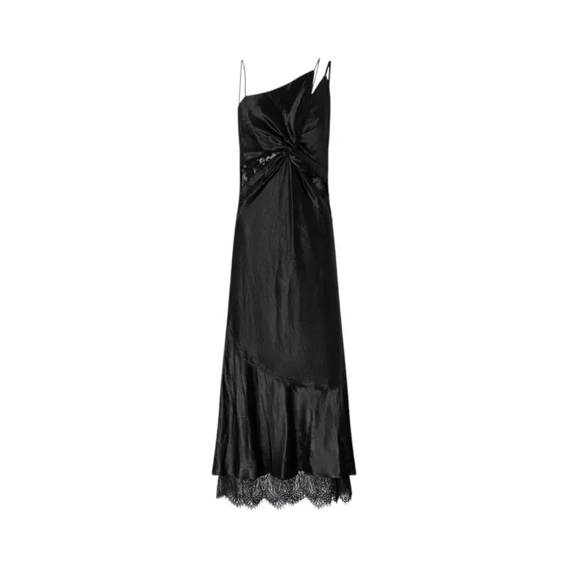 Abito Donna lungo in satin con drappeggio e pizzo