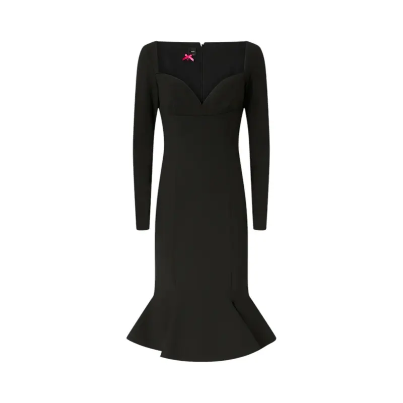 Abito donna midi aderente con scollo a cuore e volant
