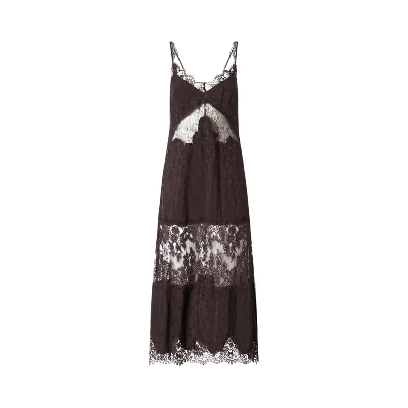 Abito donna slipdress midi con bande in pizzo