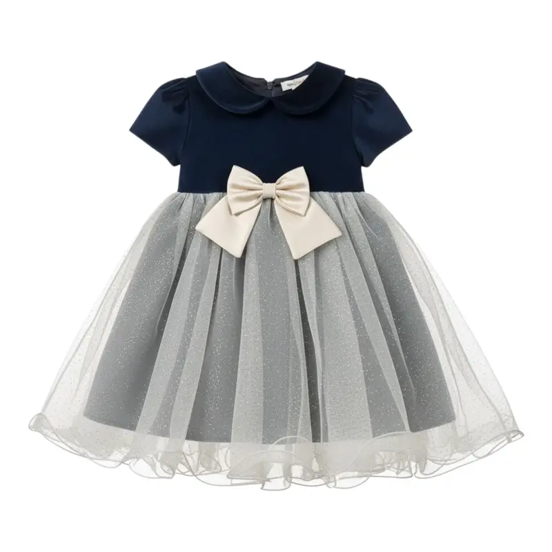 Ambaraba' Abito Cerimonia Bicolore con Tulle Blu per Neonata