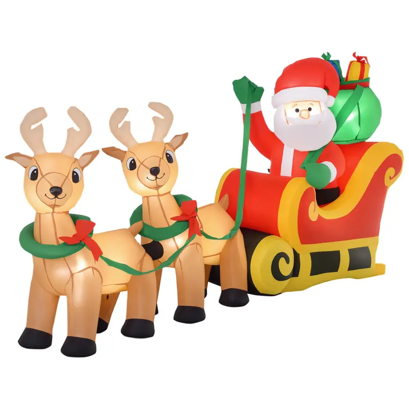 Babbo Natale Gonfiabile con Slitta e 2 Renne
