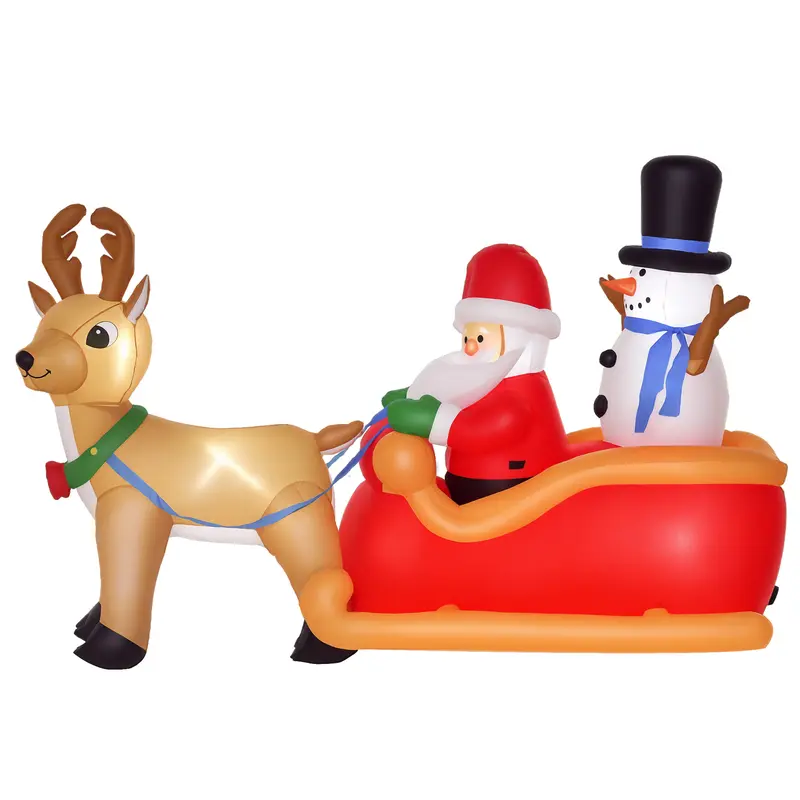 Babbo Natale Gonfiabile con Slitta, Renna e Pupazzo di Neve
