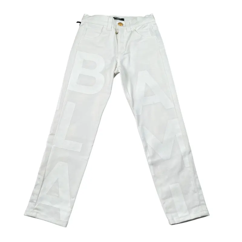 Balmain Jeans tinta unita con Stampe Logo Bianco per Bambino