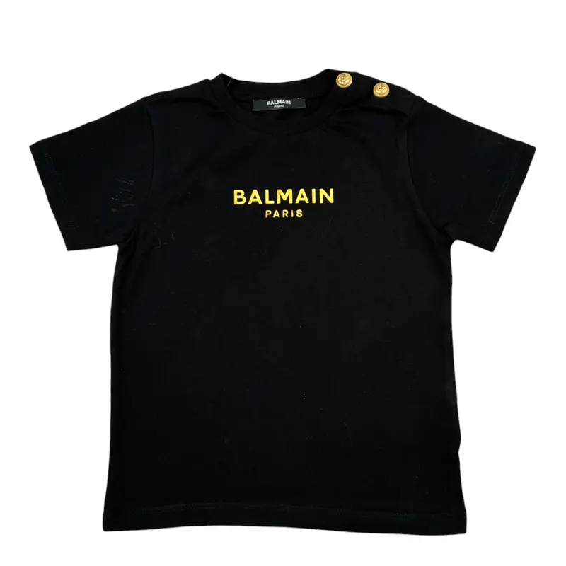 Balmain T-Shirt tinta unita con Logo Nero per Bambina