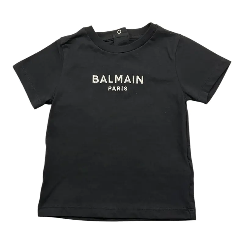 Balmain T-Shirt tinta unita con Logo Nero per Neonata
