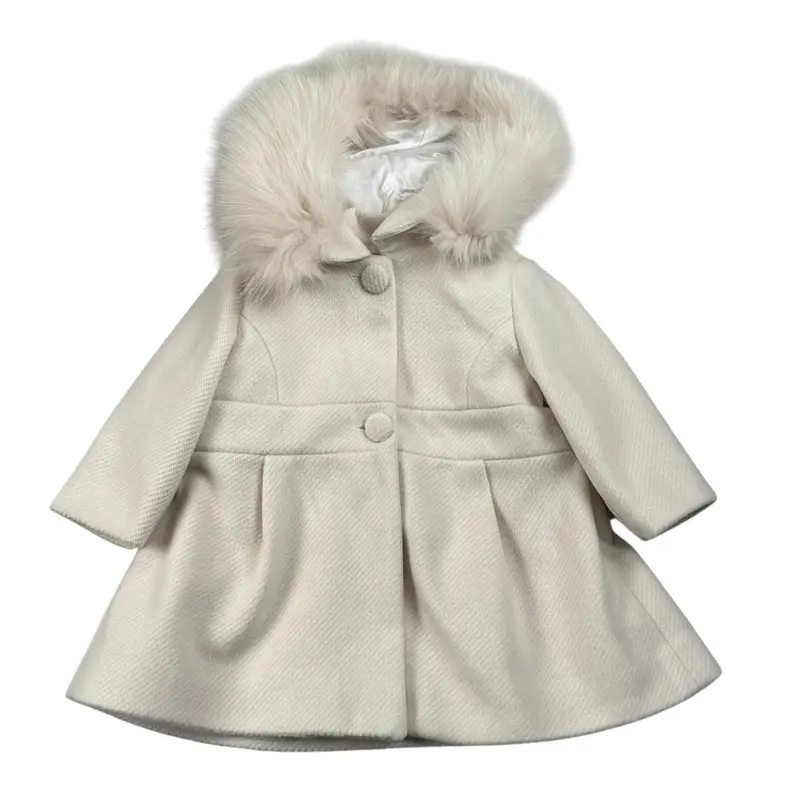 Barcellino Cappotto tinta unita con Cappuccio Panna per Neonata