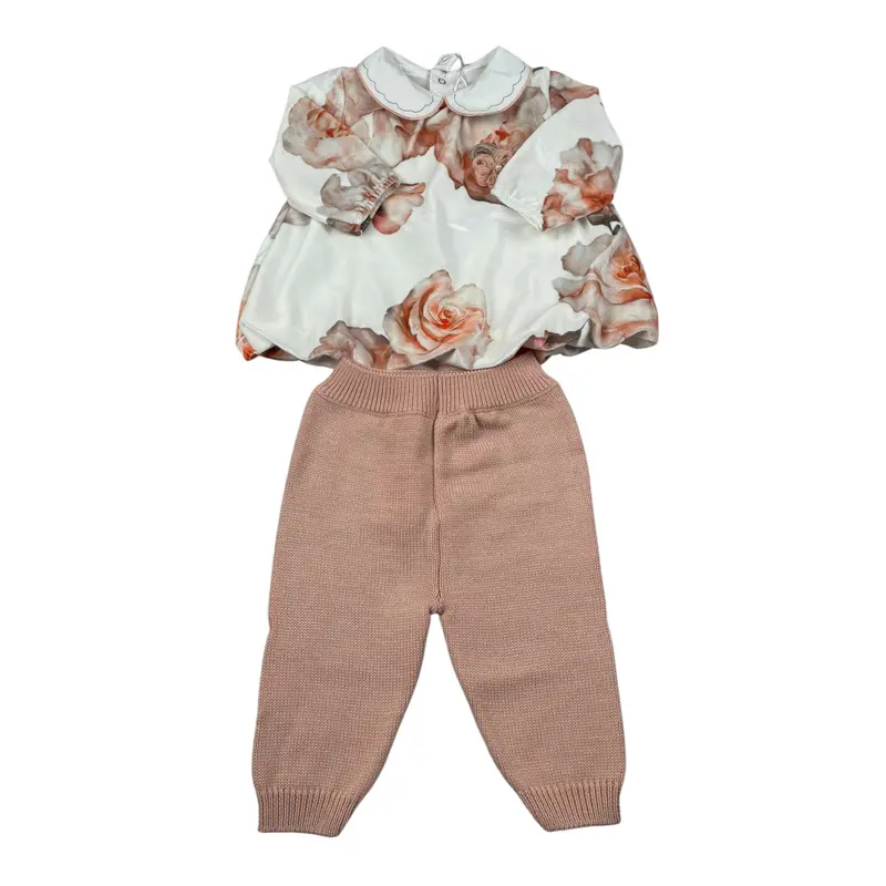 Barcellino Completo 2 Pezzi Maglia-Pantalone Bianco/Rosa per Neonata