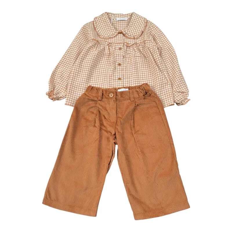 Barcellino Completo 2Pz Camicia-Pantalone Cammello per Bambina
