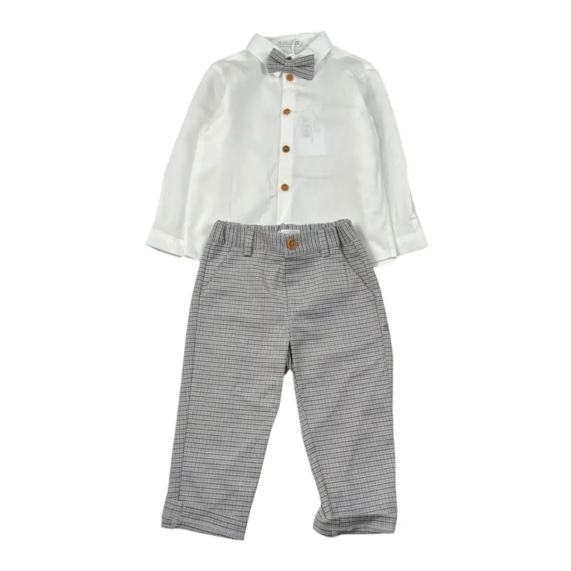 Barcellino Completo 3Pz Pantalone-Camicia-Papillons Bianco per Bambino