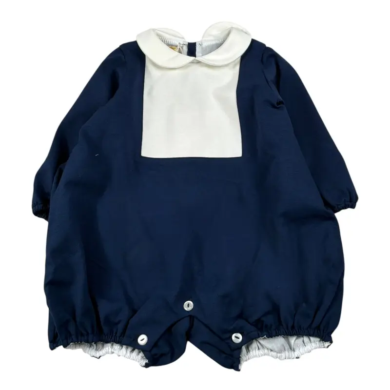 Bear Pagliaccetto Bicolore con Colletto Blu per Neonata