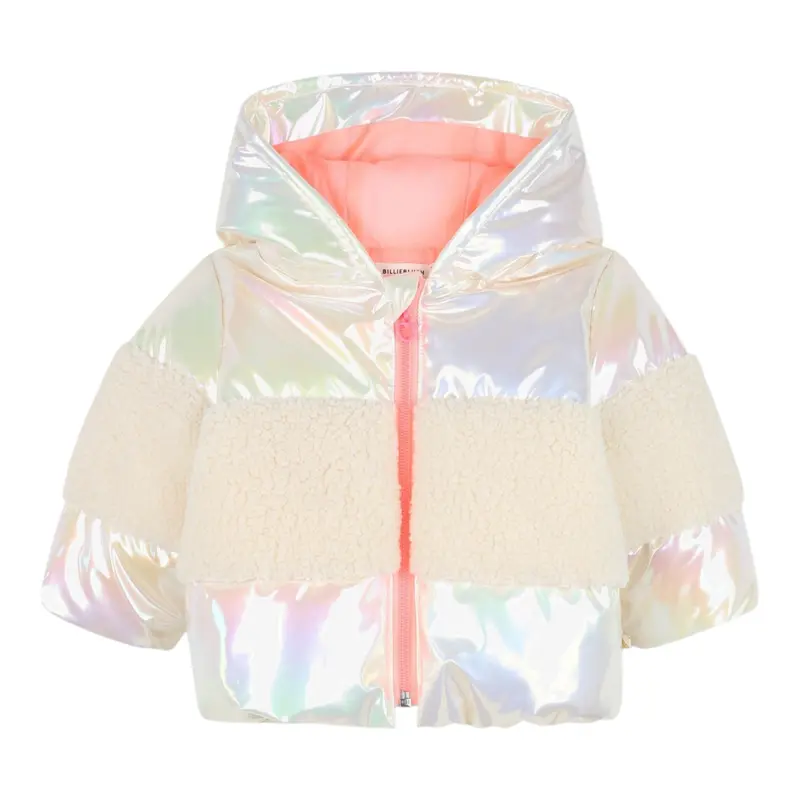 Billieblush Giubbino tinta unita con Cappuccoo E Pelliccia Panna per Neonata