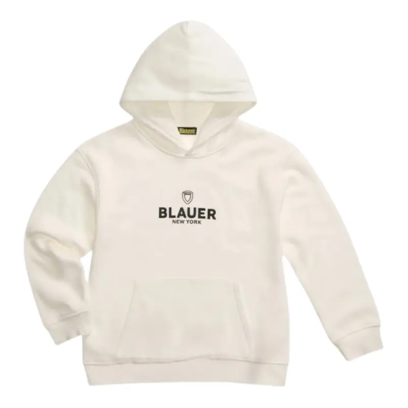 Blauer Felpa tinta unita con Cappuccio E Stampa Bianco per Bambino