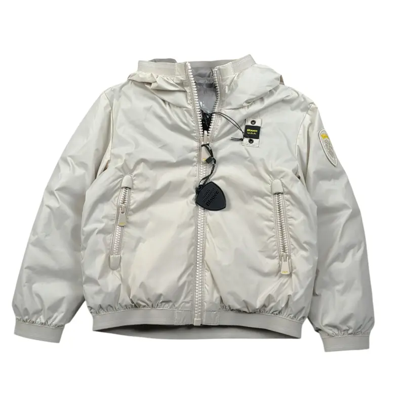 Blauer Giubbino Reversibile con Zip E Cappuccio Grigio per Bambino