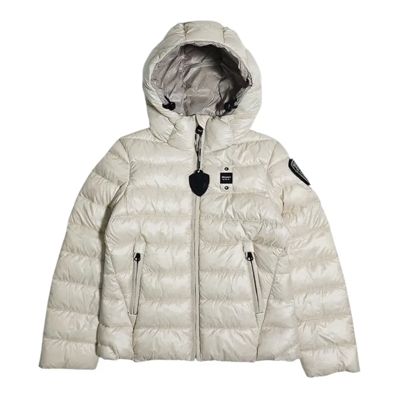 Blauer Giubbino tinta unita con Zip E Cappuccio Beige per Bambina