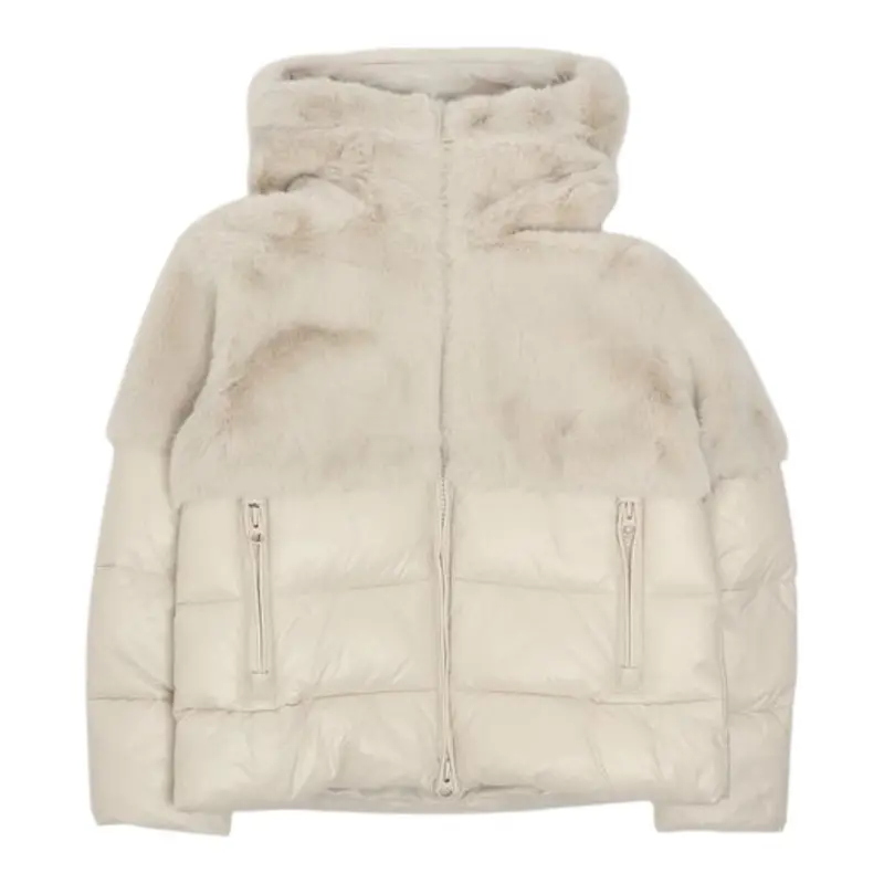 Blauer Giubbino tinta unita con Zip E Cappuccio Beige per Bambina