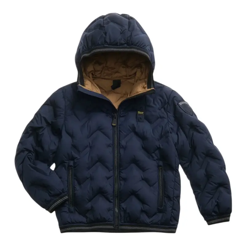 Blauer Giubbino tinta unita con Zip E Cappuccio Blu per Bambino