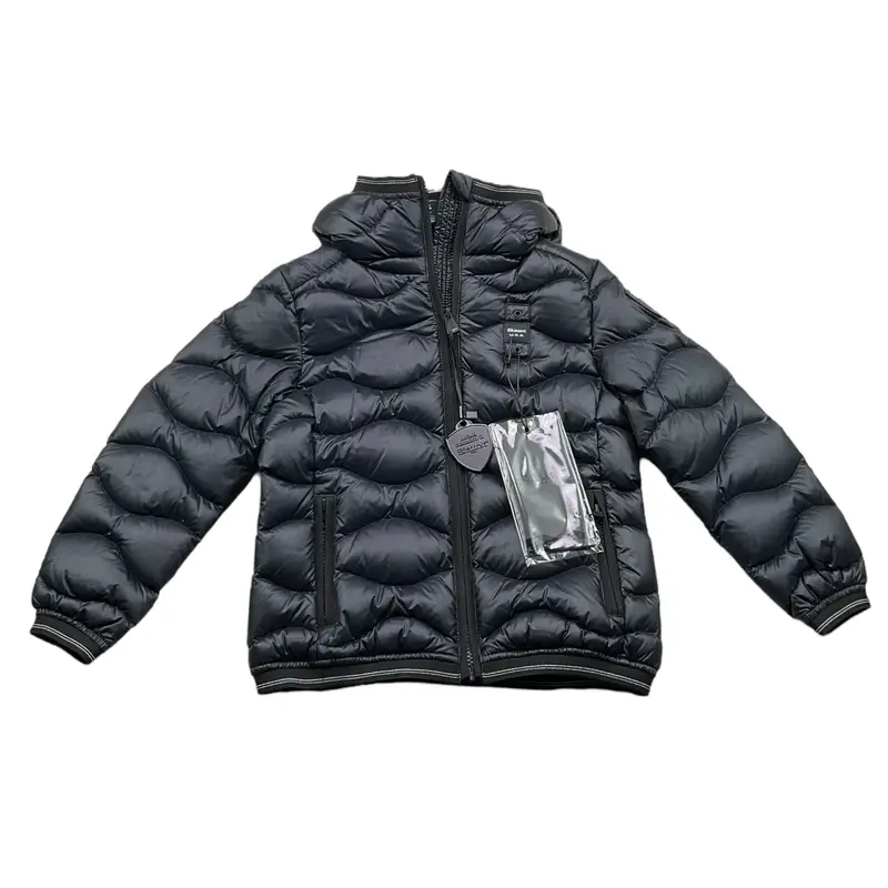 Blauer Giubbino tinta unita con Zip E Cappuccio Nero per Bambina