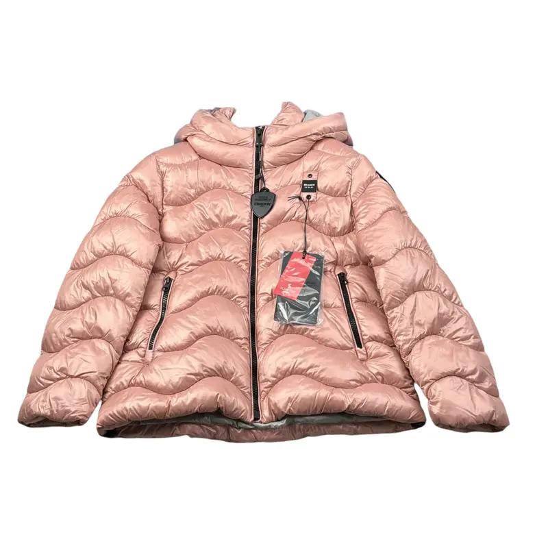Blauer Giubbino tinta unita con Zip E Cappuccio Rosa per Bambina