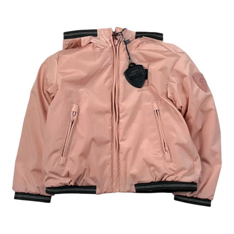 Blauer Giubbino tinta unita con Zip E Cappuccio Rosa per Neonata