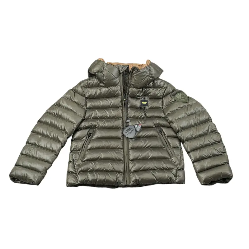 Blauer Giubbino tinta unita con Zip E Cappuccio Verde per Bambino