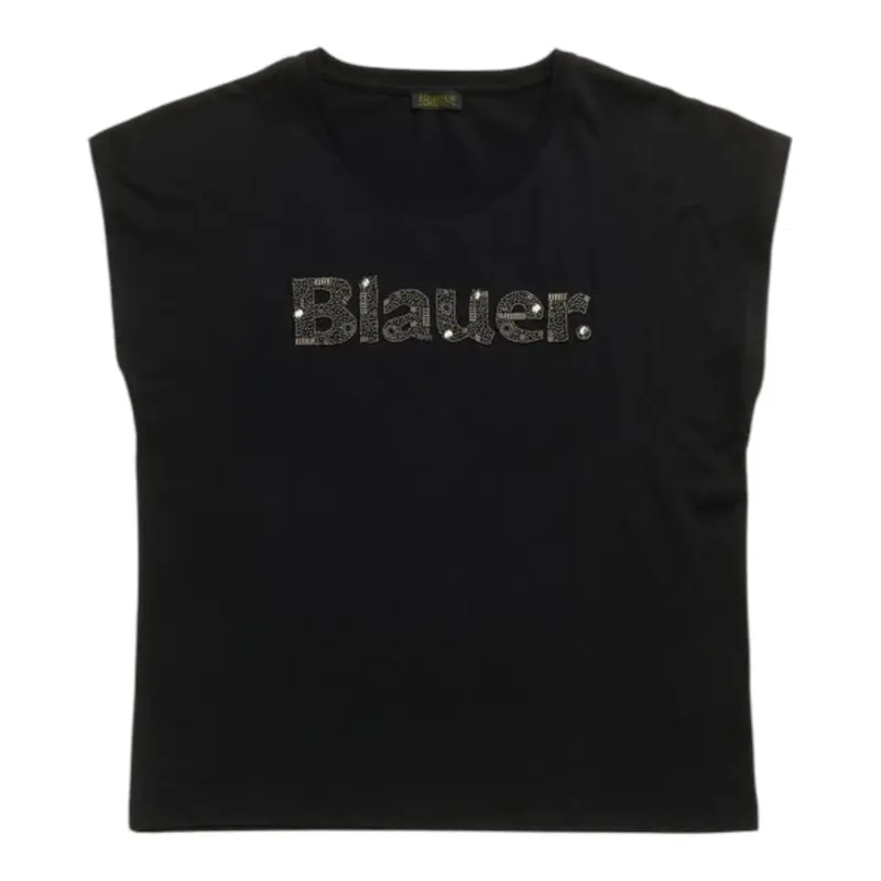 Blauer T-Shirt tinta unita con Applicazioni Nero per Bambina
