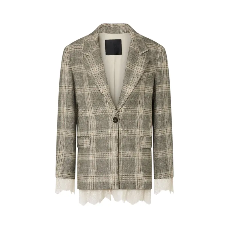 Blazer donna check con dettagli in pizzo