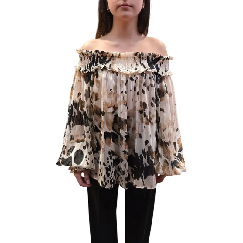 Blusa donna con scollo a barca elasticizzato