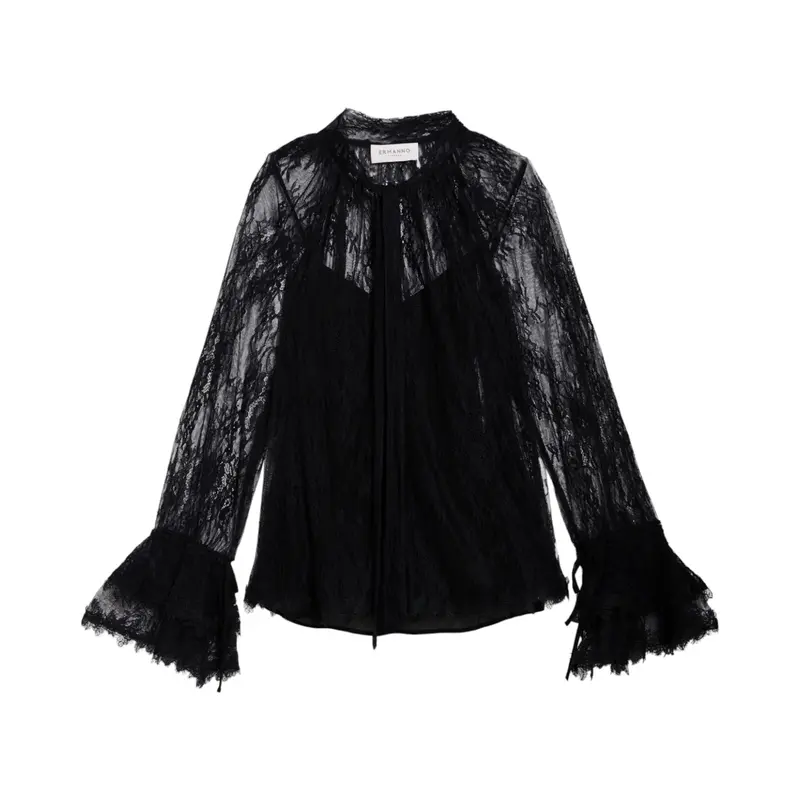 Blusa donna in pizzo con fiocco e volants
