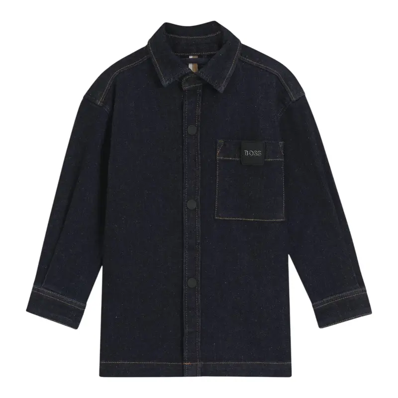 Boss Camicia In Denim tinta unita Blu per Bambino