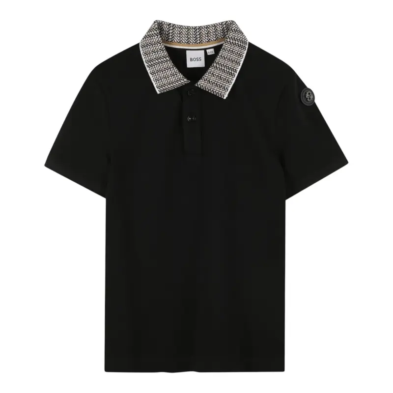 Boss Polo tinta unita con Colletto In Contrasto Nero per Bambino