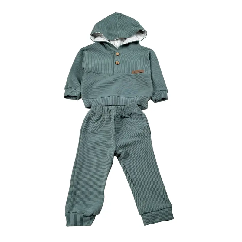 Calamaro Completo 2 Pezzi Felpa-Pantalone tinta unita Verde per Neonato