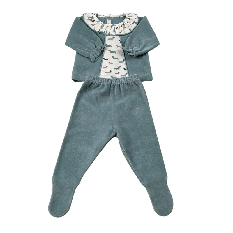 Calamaro Completo 2 Pezzi Maglia-Ghettina In Ciniglia Verde per Neonata