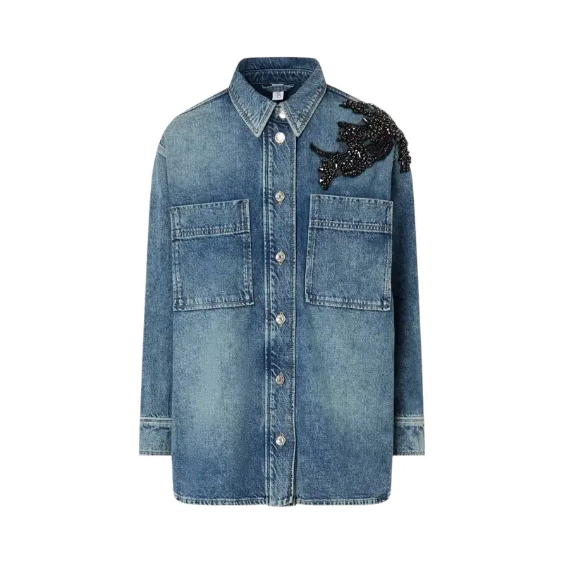 Camicia donna di jeans ricamata