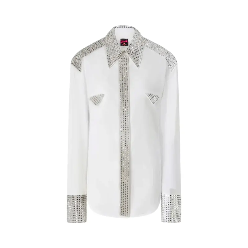 Camicia donna in popeline con decorazioni in strass