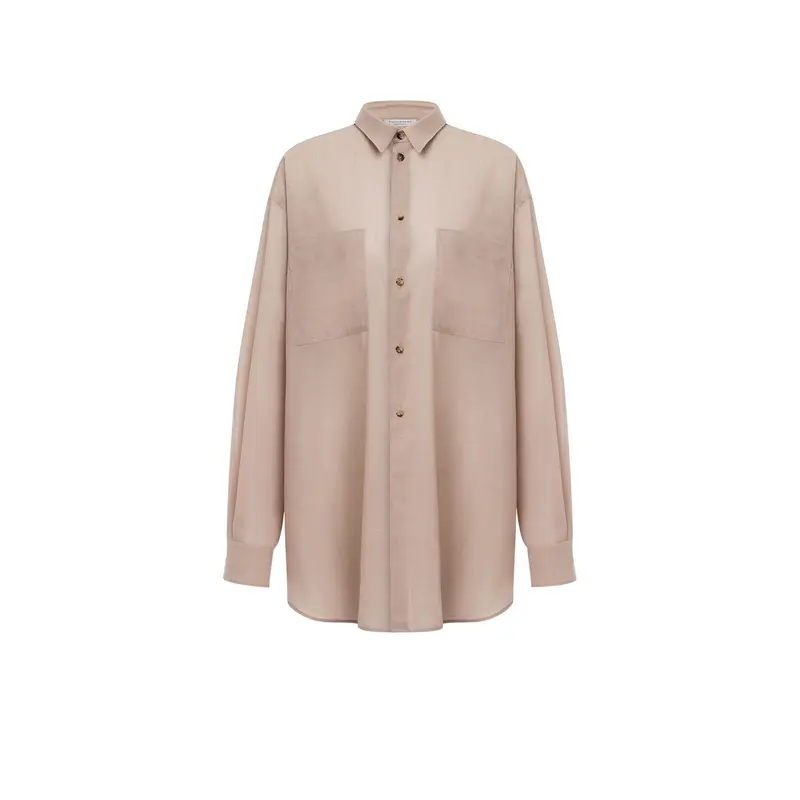 Camicia donna oversize in voile di lana