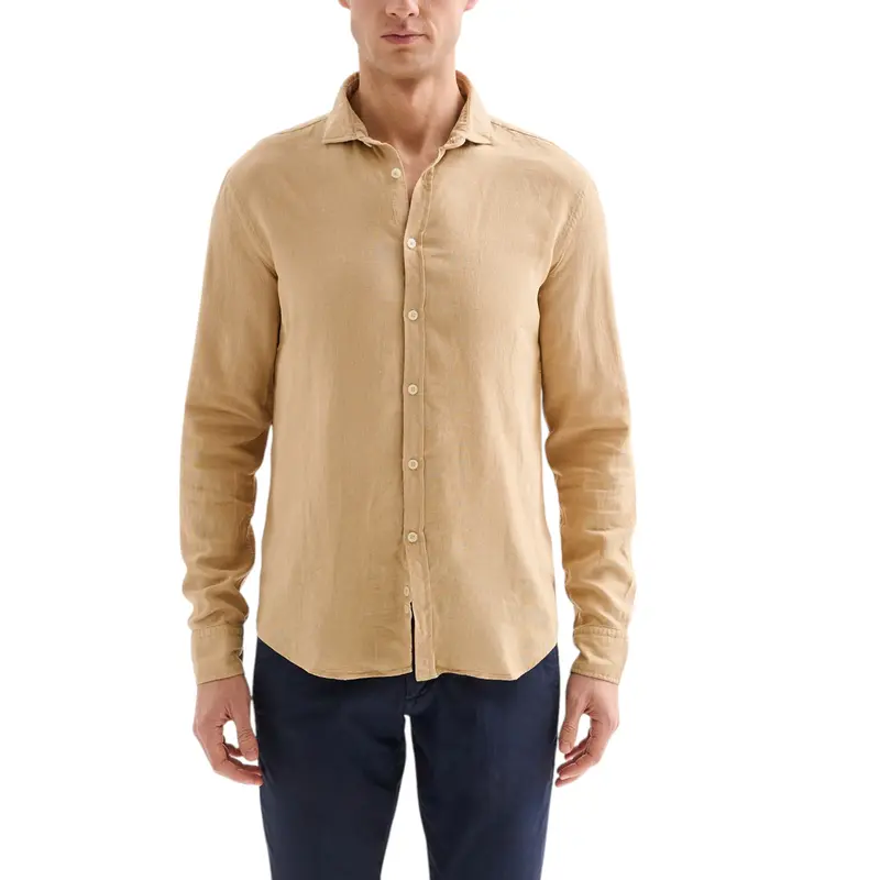 Camicia Uomo in Lino Collo alla Francese beige QB24