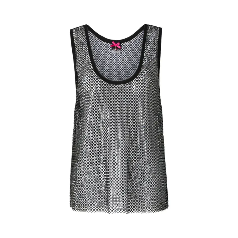 Canotta donna effetto rete con strass