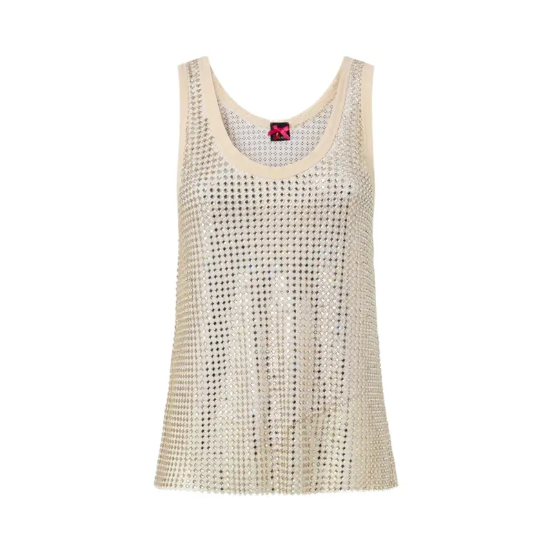Canottiera donna in mesh con cristalli