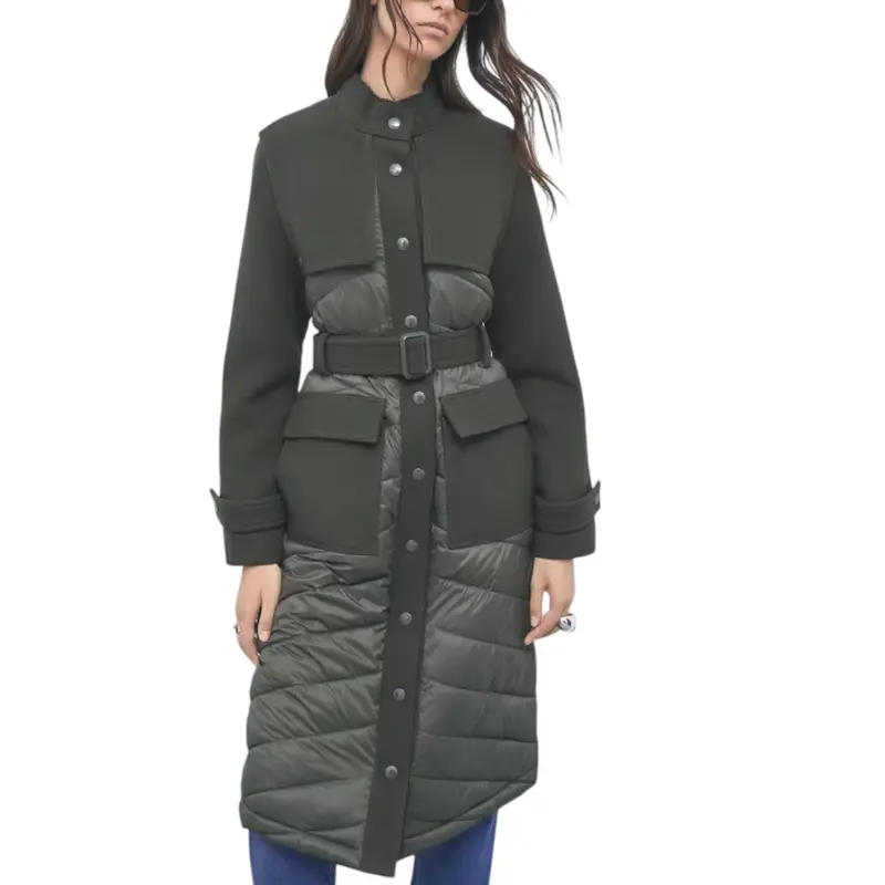 Cappotto donna trapuntato in nylon con dettagli in lana