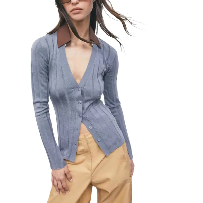 Cardigan donna color block a coste