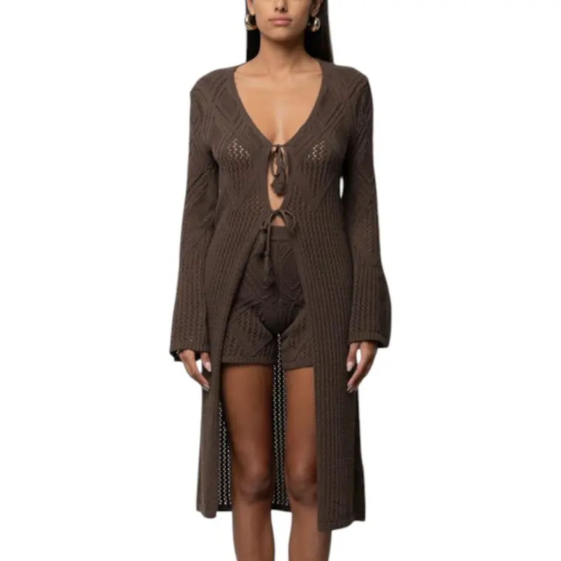 Cardigan donna lungo di cotone traforato