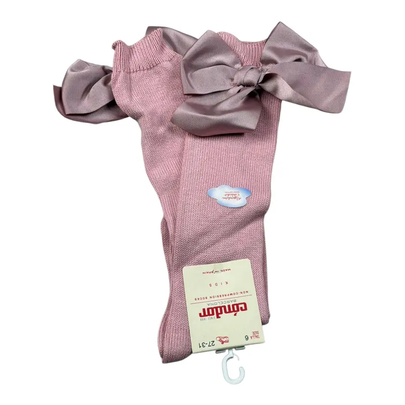 Cnd Calzini tinta unita con Fiocco Rosa per Bambina