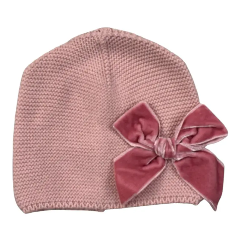 Cnd Cappello tinta unita con Fiocco Rosa per Neonata