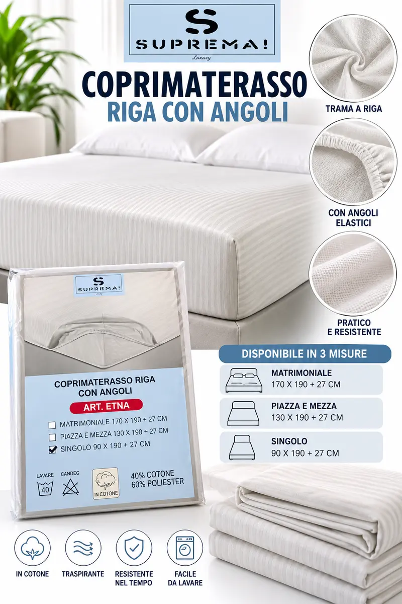 COPRIMATERASSO RIGA CON ANGOLI SINGOLO