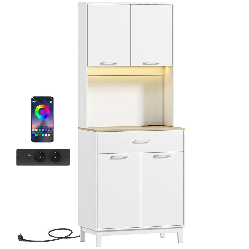 Credenza Moderna con LED, Prese USB, 2 Armadietti