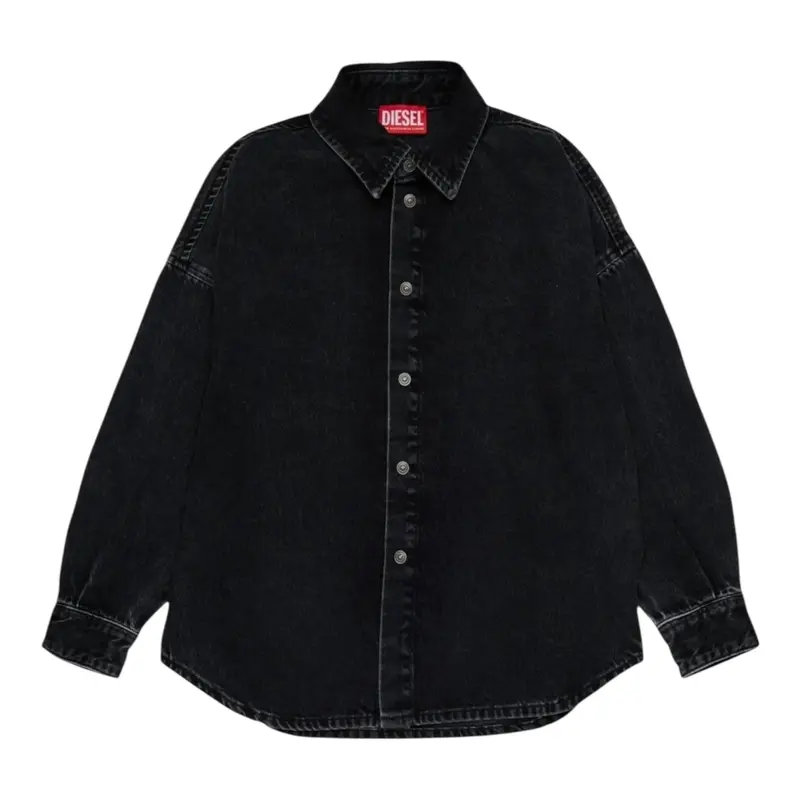 Diesel Camicia Manica Lunga tinta unita In Denim Nero per Bambino