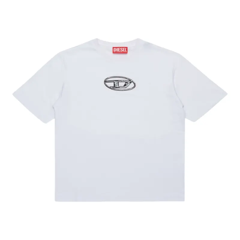 Diesel T-Shirt tinta unita con Logo Bianco per Bambina