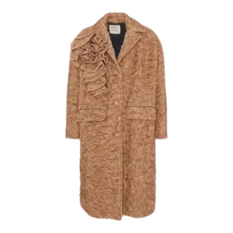 Dou Dou Cappotto tinta unita con Bottoni Beige per Bambina