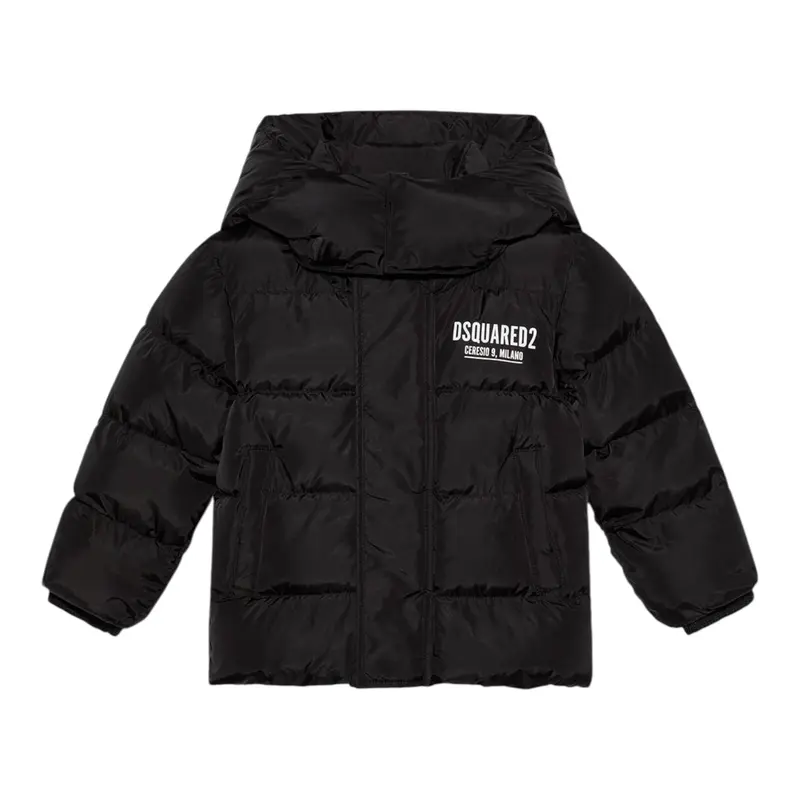 Dsquared2 Giubbino tinta unita con Cappuccio E Zip Nero per Neonato