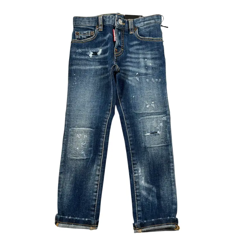 Dsquared2 Jeans tinta unita con Strappi Blu per Bambino